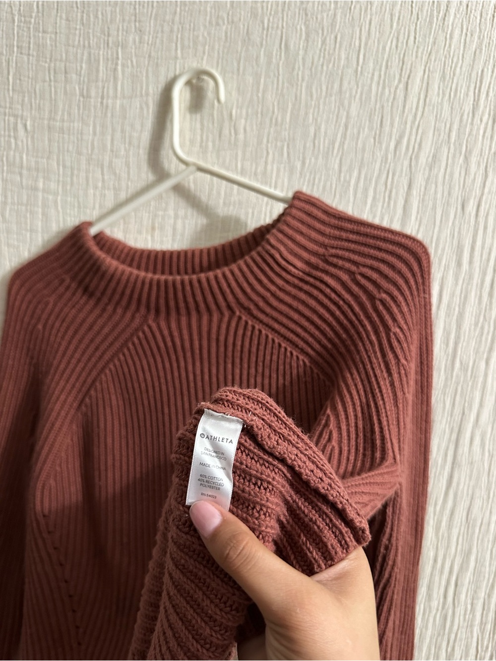 Athleta Ribbed Crewneck Sweater in Dusty Rosette  Sz medium - Picture 3 of 3